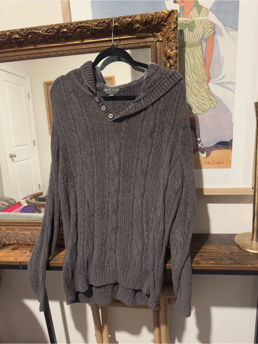 Barefoot Dreams Men's Cable-Knit V‑Neck Sweater in Charcoal
